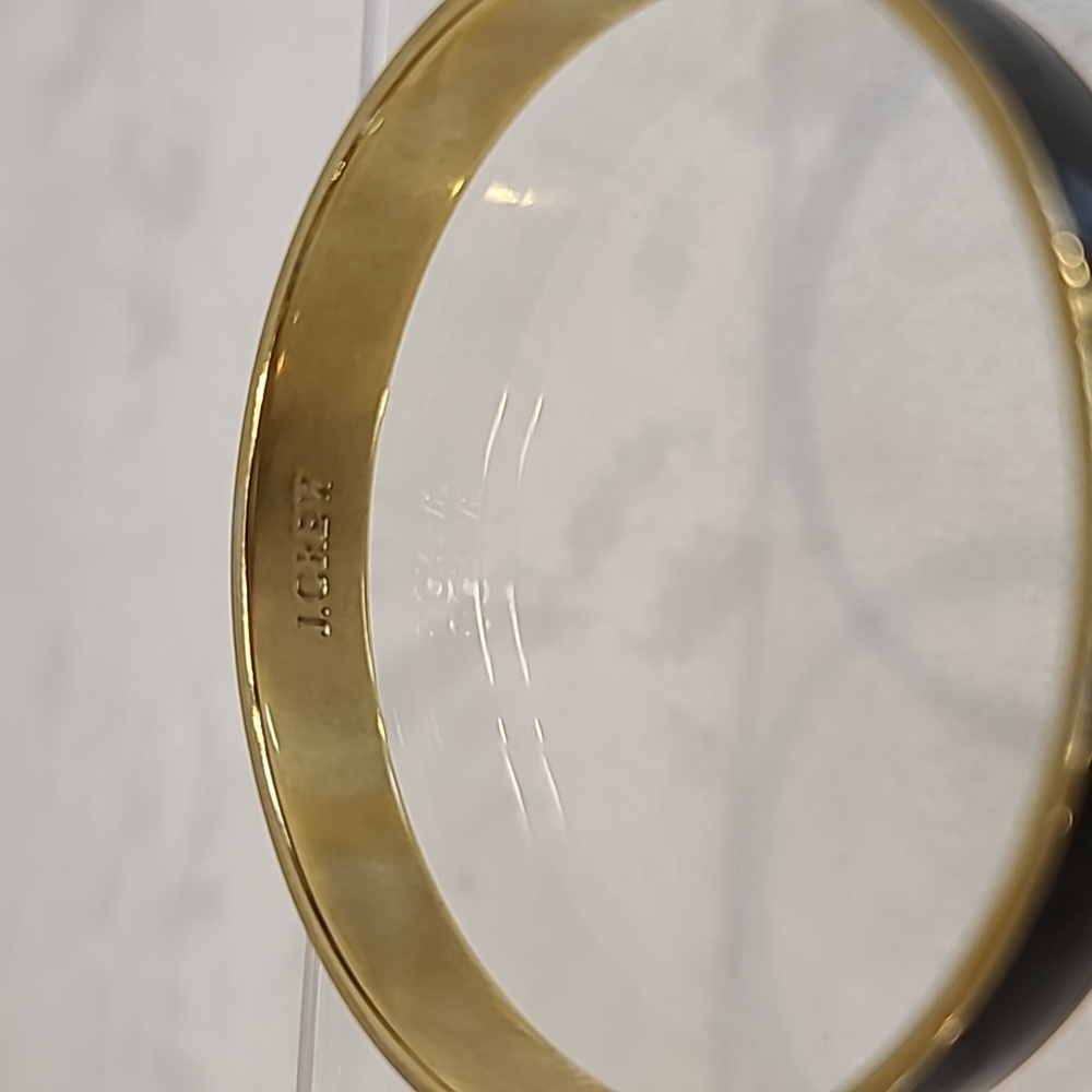 J Crew Gold Plated Enamel Bangle & Hinged Calf Hair Bracelet in Black & Gold - Picture 4 of 16